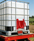 9X9 Heavy Duty Sliding Grain Gate Built Tough For Barns And Ibc Totes Smooth Manual Flow Control Rust Proof Steel Powder Coated Drop In Ready For Hoppers Conveyors Solid Bulk Handling Without The Daily Grind on IBC tote in a field.