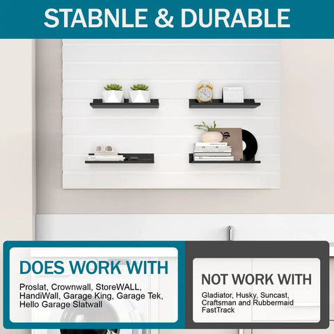 Heavy Duty Slatwall Shelves 6 Pack 12.5 Inch By 5 Inch Metal Wall Shelves for Garage, Retail, and Home Storage Black Finish