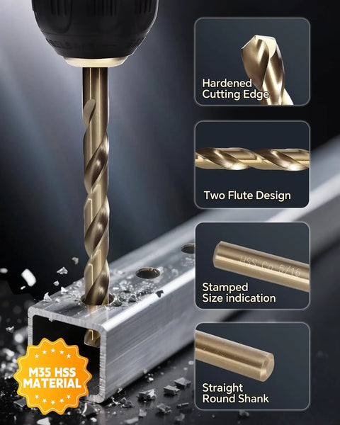 Image showing drill bit from Beefy 15Pc M35 HSS Drill Bit Set With 1/16 To 3/8 Inch Bits, illustrating design features and usage on metal.