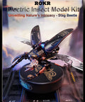 Biopunk Insect Metal Model Kit For Adults And Teens, Dope 3D Puzzle Electric Stag Beetle Desk Toy, realistic black metal beetle on display