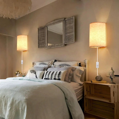 Plug In Wall Sconce Set of Two With 3 Color Modes Warm White Soft White Daylight White Industrial Vintage Vibe Wall Lights With On Off Switch for Bedroom
