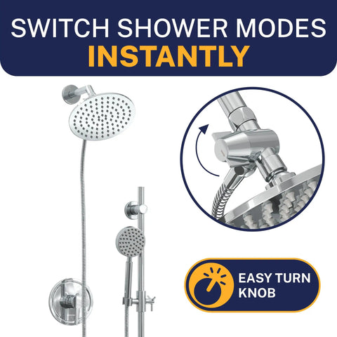Heavy Duty Brass 3 Way Shower Diverter Valve For Fixed And Handheld Heads Chrome Finish with easy turn knob image.