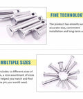 304 Stainless Steel Clevis Pins Set, Flat Head Single Hole Assortment Kit, 12 Sizes, 44 Pieces displayed in a circle