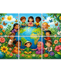 6 Pack Sound Absorbing Acoustic Wall Panels With Totally Dope Floral Butterfly And World Globe Design For Home Recording Studios Self Adhesive Noise Blocking Acoustic Tiles Ready For Any Chill Setup, colorful wall art featuring children and nature.