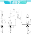 Dimensions diagram of High Arc Pull-Down Kitchen Faucet With Single Lever Handle In Polished Chrome, Easy No-Fuss Operation.