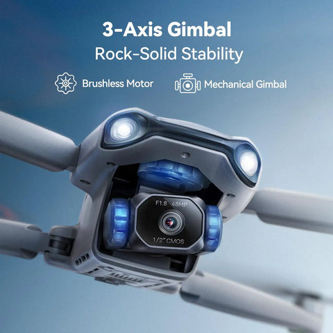 Pro Grade Drone With 48MP 8K Photo Sensor, 3 Axis Gimbal Stabilizer