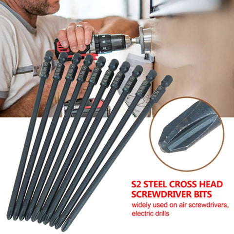 Premium S2 Steel Screwdriver Bits Set With Magnetic Tips, Heavy Duty Impact Resistance, Professional PH2 Cross Head Bit Kit For Electric Drills And DIY Projects That Are a Total Game Changer. 10-pack PH2 bits for drill use