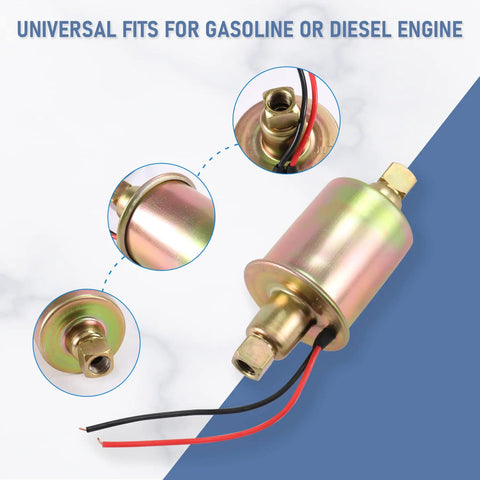 Universal Electric Fuel Pump For Gas, Diesel, Marine And Carbureted Engines, Replaces OE Pump, Fits Most Carburetor Cars And Vans
