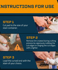 Instructions for use of Total Game Changer Wood Stain Pads showing cutting and preparing the applicators.
