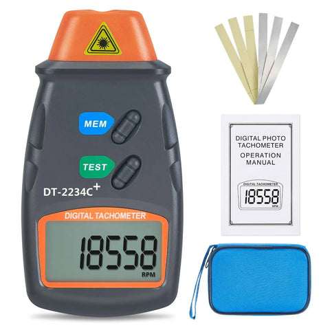 Non Contact Digital Laser Tachometer RPM Meter With Wide 2.5 To 99999 RPM Range, High 0.1 RPM Resolution, 50 To 500 mm Measuring Distance, Pro Grade Tool For Motors Lathe Machines Fans Metal And Woodworking Equipment