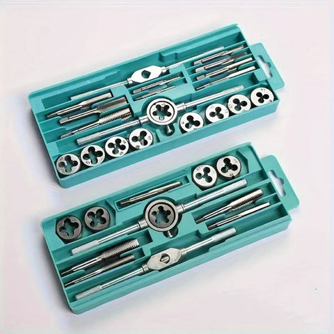 Pro Grade Metric Tap And Die Set M3 To M12 For Internal And External Thread Repair Includes Long Handled Tap Wrench T Handle Wrenches Adjustable Die Wrench Screwdriver And Pitch Gauge 12 Piece Kit in blue plastic case