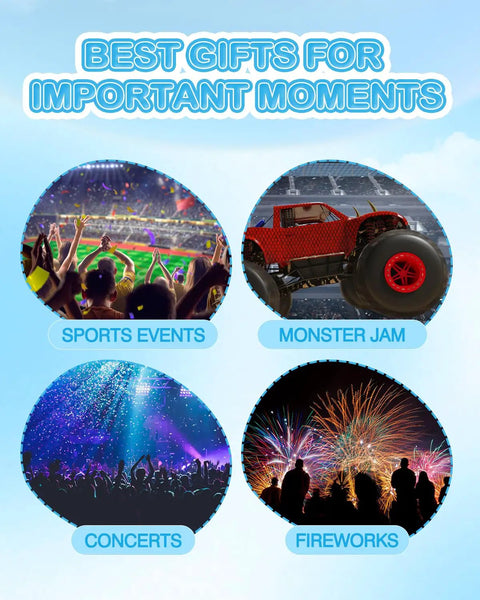 Best gifts for important moments with sports events, monster jam, concerts, and fireworks imagery.