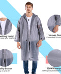 Heavy Duty Reusable Rain Ponchos For Adults 2 Pack With Hooded Design Impermeable Rain Coat For Men And Women Drawstring Hood And Elastic Cuffs Weatherproof Outdoor Gear In Grey Storm Ready Emergency Gear featuring drawstring hood and elastic cuffs