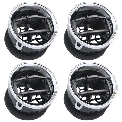 Set of four round Ford F-150 dashboard vent louvers, 2009–2014, black interiors with chrome rims.