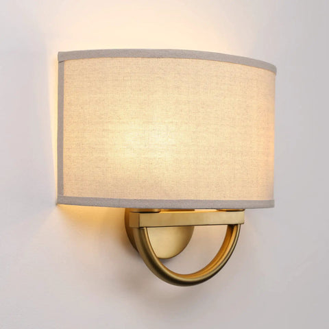 Straight Up Stylish Industrial 2 Light Wall Sconce With Linen Fabric Shade Super Solid Metal Frame Build vintage wall sconce with round linen shade.