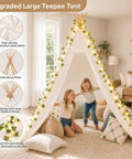 XXL Teepee Tent For Adults And Kids With Vine LED Lights indoors with children playing