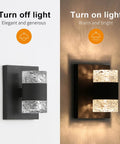Slick Black Outdoor LED Wall Light Cylinder Sconce With Dual Up Down Lighting 120V 10W Warm Dimmable showing on and off modes