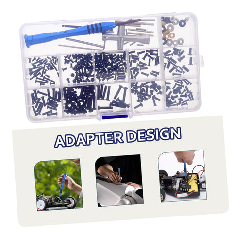 Image of Must-Have RC Car Screw And Bolt Kit For Quick Repairs And Routine Maintenance With Wrench Included, showing screws in a box.