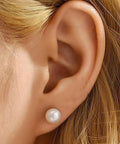 12 Pairs Hypoallergenic Pearl Stud Earrings Set For Women, Stainless Steel Posts, Multiple Sizes 5mm 6mm 8mm 10mm, Lightweight Comfort, White Composite Pearls, Everyday Go-To Jewelry. 8mm pearl stud on ear