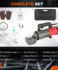 Complete set of Portable 1400W Hydraulic Electric Rebar Cutter, 7/8 Inch Heavy Duty Steel Bar Nipper, tools and accessories.