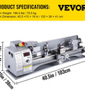 Compact Mini Metal Lathe Machine Delivering Smooth 2500 RPM Variable Speed Rotation Powered By A Kickass 750W Brushless Motor For Any Weekend Warrior Builder, showcasing dimensions 40.5x15x16 inches.