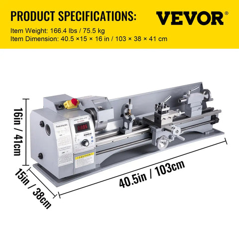 Compact Mini Metal Lathe Machine Delivering Smooth 2500 RPM Variable Speed Rotation Powered By A Kickass 750W Brushless Motor For Any Weekend Warrior Builder, showcasing dimensions 40.5x15x16 inches.