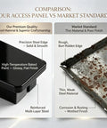 Comparison image of Invisible Tileable Access Panel For Drywall vs market standard, highlighting premium finish and material.
