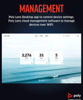 Poly Lens Desktop app interface for controlling 4K Video Conference System With Camera, Mic, And Speaker Bar For Small Rooms