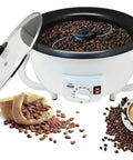 Electric Coffee Bean Roaster Machine Featuring Adjustable Temperature Controls With Built Different Design delivers smooth and even heat, shown with coffee beans.