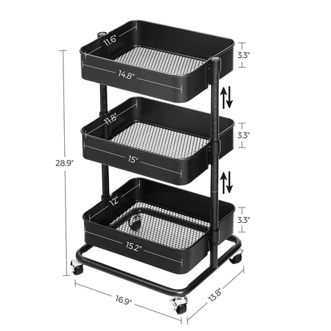 Sturdy 3 Tier Metal Rolling Cart With Adjustable Shelves And Dual Wheel Brakes Legit Mobile Storage Organizer For Home Or Office Smooth Rollin Top Shelf Utility Hauler