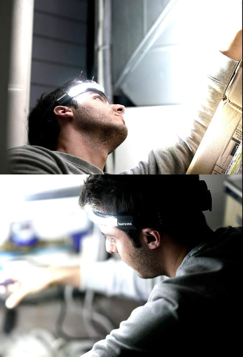 Man using Orbit 2026 Work Edition Headlamp With 210 Degree Wide Beam And 60 Degree Spotlight For Full Field Vision on job site