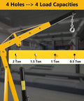 Yellow 2 Ton Cherry Picker Engine Hoist With Folding Hydraulic Crane and Six Swivel Castors in Auto Repair Shop