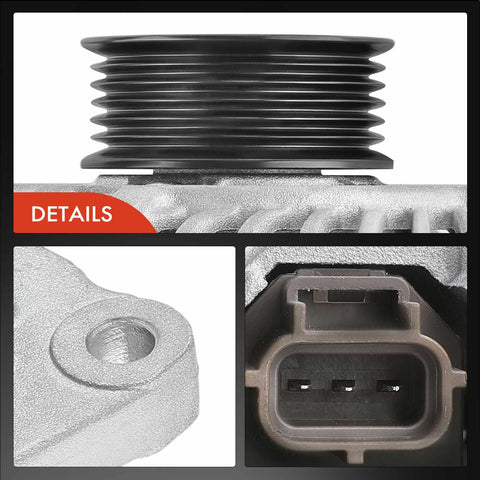 Plug In Ready 12V 150A Alternator For Ford Edge Fusion Taurus Lincoln MKX MKZ MKS Mercury Sable 3.5L 3.7L CW 6 Groove Replacement Part 7T4T-10300-AD Premium Quality close-up details of pulley and connector