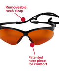 Top Tier Daily Grind Gear Heavy Duty Safety Glasses Featuring Copper Blue Shield Lenses with removable neck strap and patented nose piece.