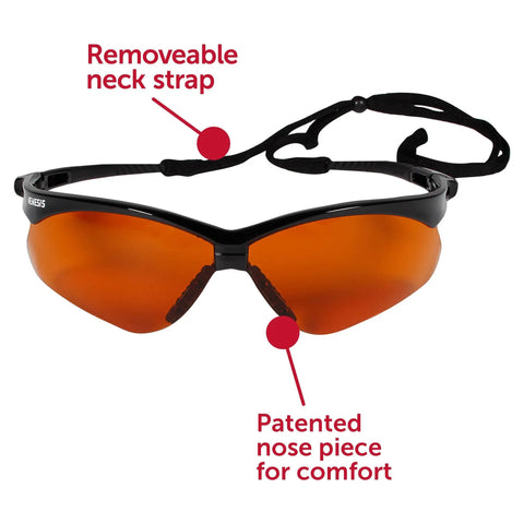 Top Tier Daily Grind Gear Heavy Duty Safety Glasses Featuring Copper Blue Shield Lenses with removable neck strap and patented nose piece.