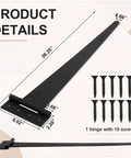 Two Pack Oversized 26 And A Quarter Inch Heavy Duty Black T Shaped Door Hinges With Screws Rustic Flush Mount For Sheds Barns Garden Gates And Garage Doors shown with detailed measurements and screws