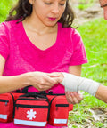 Red Outdoor Belt Bag With Big Capacity For Hiking And Camping, Durable Oxford Cloth Pouch With Adjustable Strap, used by woman