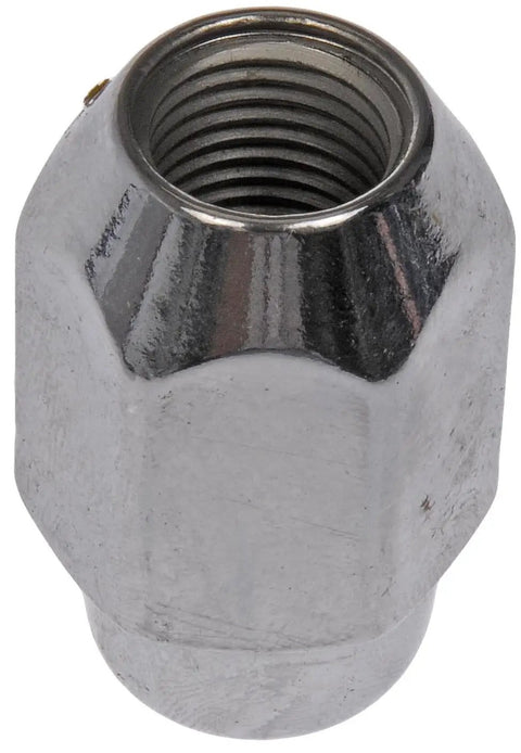 Close-up of a Chrome Acorn Wheel Lug Nut M12 1.25 for Select Nissan Models with durable steel construction and chrome finish.