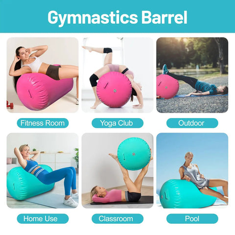 Inflatable Gymnastics Barrel For Home Practice Back Handspring And Backbend Trainer Mat with ergonomic curve in various settings
