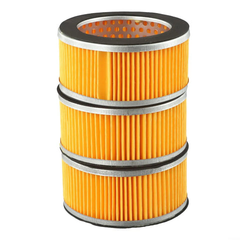 Pro Grade Air Compressor Filter Element Assembly For Cylinder Shape Air Intake Precise Filtration To Cut Debris And Extend Equipment Life Fits 106x75x51mm Models With Metal Trim Bulk Pack Of Three Replacement Filters, orange pleated filter