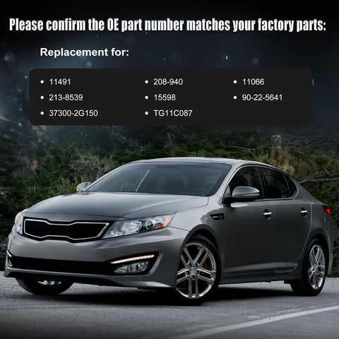 Image of a Kia Optima with focus on OE part numbers for Drop-In High-Output Alternator Replacement For 2010-2013 Hyundai Sonata 2.4L And 2011-2013 Kia Optima 2.4L No-Fuss Easy-Install With 37300-2G150 11491 208-940 11066 213-8539 15598 90-22-5641 TG11C087