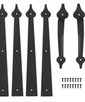 6 Piece Decorative Garage Door Hinge Handles Steel Hardware Kit For Metal Doors Wooden Doors And More With Silent Hydraulic Buffer And Soft Close For Heavy Duty Aluminum And Steel Doors laid out on white background