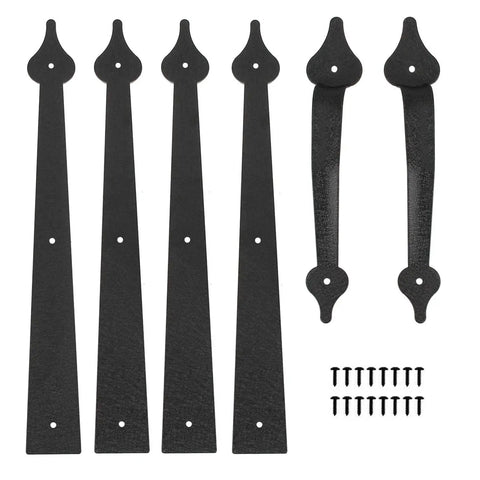 6 Piece Decorative Garage Door Hinge Handles Steel Hardware Kit For Metal Doors Wooden Doors And More With Silent Hydraulic Buffer And Soft Close For Heavy Duty Aluminum And Steel Doors laid out on white background