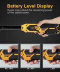 Hand holding Workhorse Cordless Electric Ratchet Wrench 3/8 Inch, 40 Ft-Lbs Torque, 12V with battery level display shown