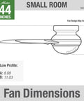 Dimensions diagram of 44 Inch Indoor Ceiling Fan With LED Light And Remote Control Cool Sleek White Finish Low Profile Flush Mount.