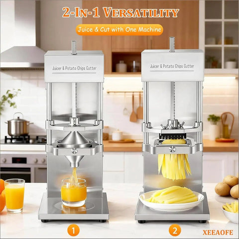 Heavy Duty Electric Commercial Kitchen Machine 304 Stainless Steel Strip Cutter And Juice Press, dual functionality for vegetables and citrus.