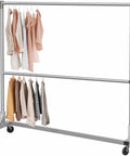 Commercial Grade Double Rod Garment Rack With Z Base, 63 Inch Tall, Holds Up To 600 Lb, Heavy Duty Steel, clothes hanging