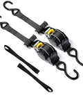 No Sweat Hauling Self Retracting Ratchet Straps 1500 Lb Break Strength 2 Pack with hooks and straps for secure cargo.