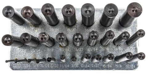 28 Piece Pro Grade Steel Transfer Punch Set For Quick Precise Marking And Punching Sizes 3/32 To 1/2 Inch Plus 17/32 Inch