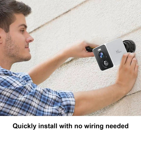Person installing Outdoor Wireless Security Camera Battery Powered 2.5K FHD Color Night Vision With Motion Detection And Spotlight